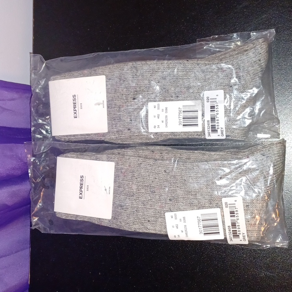 2 New Pairs Men's Express Ribbed Boot Socks Heather Gray Fits Shoe Size 8-13